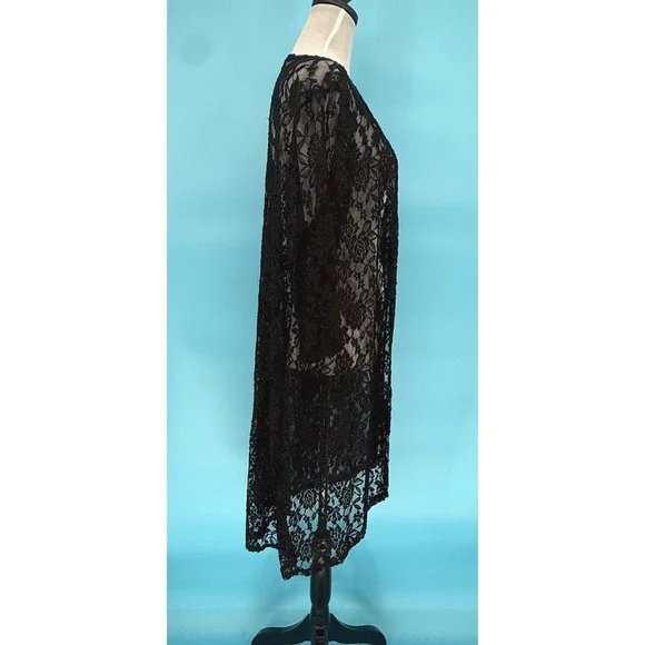 Double Take Y2K Black Floral Lace Sheer Witchy Duster Cardigan 2X Made in USA - Picture 2 of 8